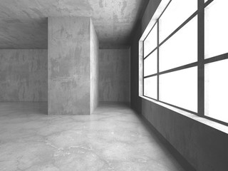 Dark concrete empty room. Modern architecture design
