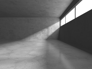 Dark concrete empty room. Modern architecture design