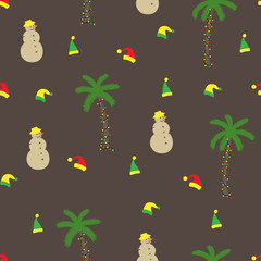 Vector hand drawn seamless pattern with celebration New Year on the beach. Celebrating the New Year and birth on the beach in the tropics. Tropic island beach party for Christmas. Endless print.
