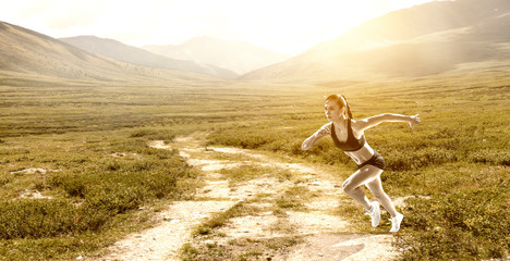 Sportswoman run race. Mixed media