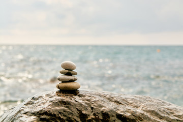 Balance, peace of mind, different sizes stones form a pyramid.