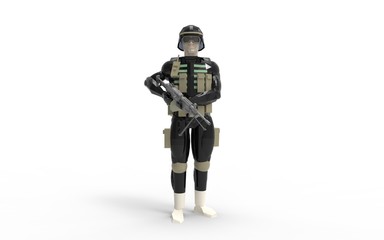 Fototapeta premium 3d rendering of a soldier wearing equipement and uniform in studio.