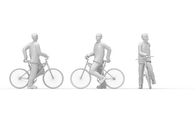3d rendering of a man on a bicycle isolated in white studio background