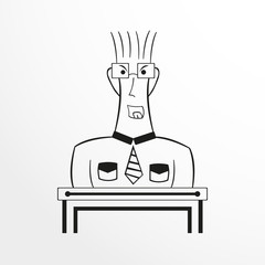 A person expressing emotion on his face. Black-white vector illustration.