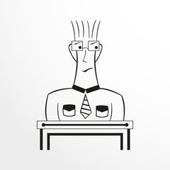 A person expressing emotion on his face. Black-white vector illustration.