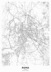 Rome city map poster. Detailed map of Rome (Italy). Transport system of the city. Includes properly grouped map features (water objects, railroads, roads etc). - 314550363