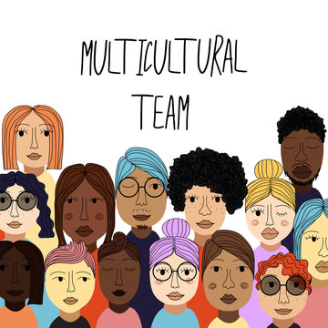 Multiculural Team As People On White Background, Diversity And Multiculturalism Concept