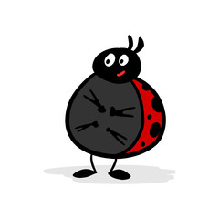 Cartoon ladybug character isolated on white background. Simple childish doodle vector illustration.