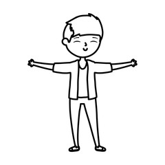 happy young man open arms cartoon thick line