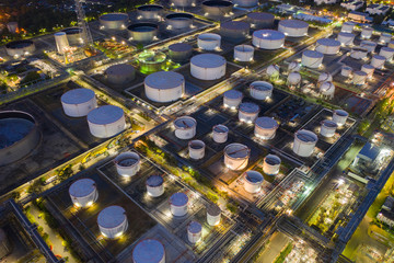 Aerial view oil and gas industrial, Refinery factory oil storage tank and pipeline steel
