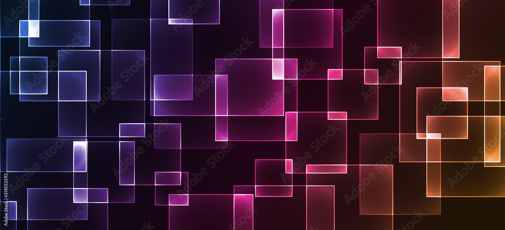 Poster Shiny neon design square shape abstract background. Retro vector abstract design