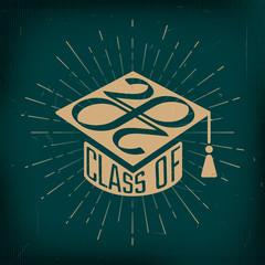 Class of 2020 Square Academic Graduation Cap Shape Inverted Sign and Numerals Logo Lettering with Zeroes Making Mobius Loop - Gold on Turquoise Background - Contrast Graphic Design