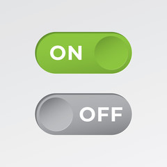 On and Off Toggle Switch Round Debossed Buttons with Lettering Modern Devices User Interface Mockup or Template - Green and Grey on White Background - Gradient Graphic  Design
