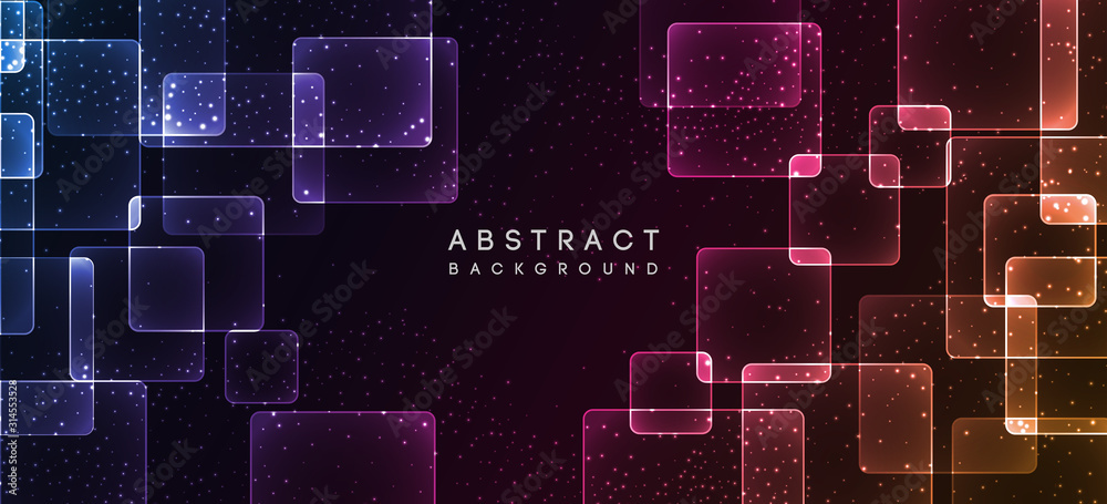 Poster Shiny neon design square shape abstract background. Retro vector abstract design