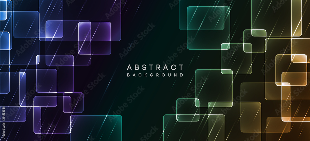 Poster Shiny neon design square shape abstract background. Retro vector abstract design