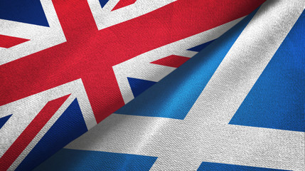 United Kingdom and Scotland two flags textile cloth, fabric texture
