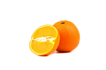 Whole orange fruit and its segment isolated on white background.