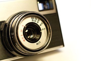 Close up shot of a retro film camera