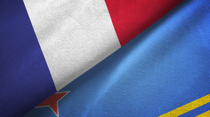 France and Aruba two flags textile cloth, fabric texture