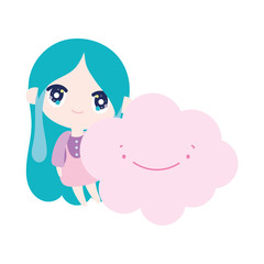 kids, cute little girl anime with cloud cartoon