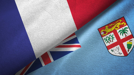 France and Fiji two flags textile cloth, fabric texture