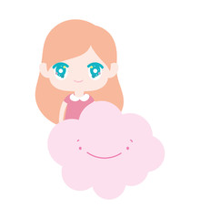 kids, cute little girl anime with cloud cartoon