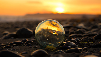 Closeup, selective focus on Japanese blown glass fishing float - Alaska