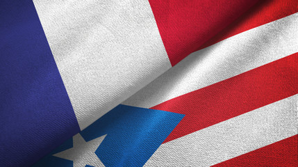 Fototapeta premium France and Puerto Rico two flags textile cloth, fabric texture