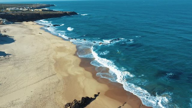 Aerial Drone Footage: Portuguese Rocky Shore with Beautiful Ocean View
