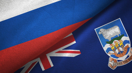 Russia and Falkland Islands two flags textile cloth, fabric texture
