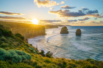 gibson steps at sunrise, twelve apostles, great ocean road in victoria, australia