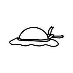 Vintage women hat with feather isolated on white background. Outline hand drawn element for design print. Vector doodle illustration. Festival Dress item. Doodle art.Sign element. Minimalist