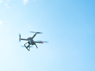 Close up Drone flying a cloudy sky