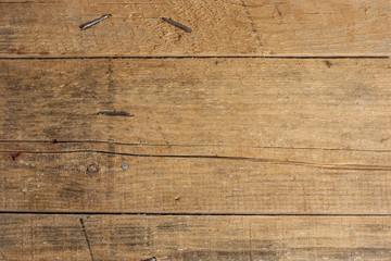 Wood texture. Old wood plank wall background for design and decoration with bent nails.