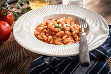 Cavatelli pasta with fresh tomato sauce.