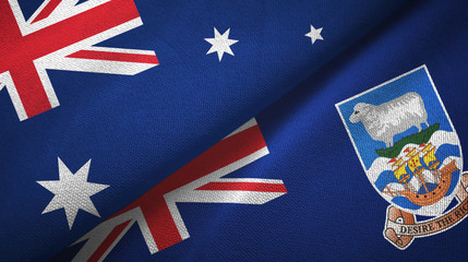Australia and Falkland Islands two flags textile cloth, fabric texture