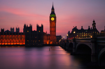Fototapeta na wymiar Majestic landscape image of Big Ben and Houses of Parliamnet in London during vibrant sunset