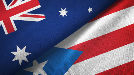 Australia and Puerto Rico two flags textile cloth, fabric texture