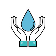hands with drop water ecology icon vector illustration design