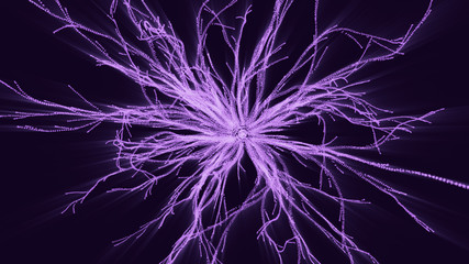 Abstract Neon Particle Background | 3D Render Illustration. Fractal Star in Violet