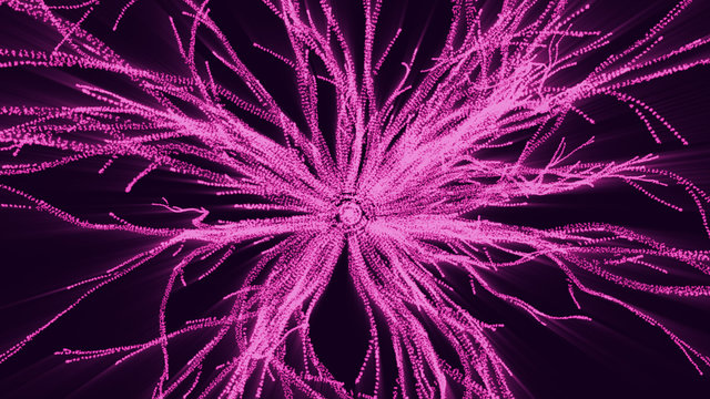 Abstract Neon Particle Background | 3D Render Illustration. Fractal Star in Magenta