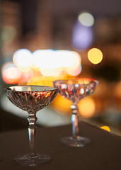 Glasses of champagne under the lights