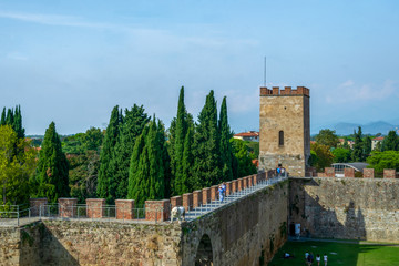 Fototapeta premium Lion's Gate, the Leaning Tower of Pisa, Piazza del Duomo, Tuscany, Italy