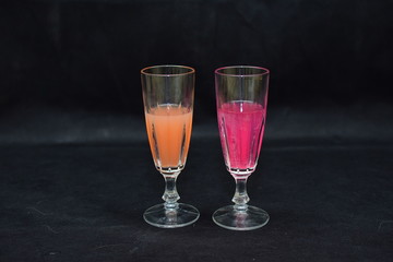 Mock up  design set of elegant and traditional drink ware / drinking glass & Jar for wine or juice, transparent isolated on black background template for branding identity and company logo isolated
