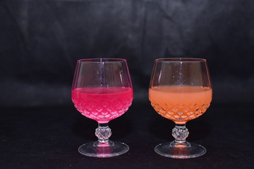 Mock up  design set of elegant and traditional drink ware / drinking glass & Jar for wine or juice, transparent isolated on black background template for branding identity and company logo isolated