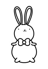 cute rabbit with bow tie cartoon thick line