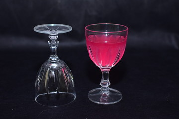 Mock up  design set of elegant and traditional drink ware / drinking glass & Jar for wine or juice, transparent isolated on black background template for branding identity and company logo isolated