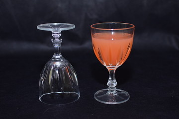 Mock up  design set of elegant and traditional drink ware / drinking glass & Jar for wine or juice, transparent isolated on black background template for branding identity and company logo isolated