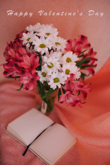 white chrysanthemums and pink Alstroemerias