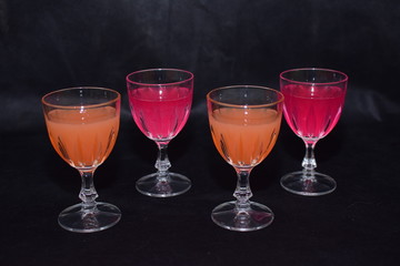 Mock up  design set of elegant and traditional drink ware / drinking glass & Jar for wine or juice, transparent isolated on black background template for branding identity and company logo isolated